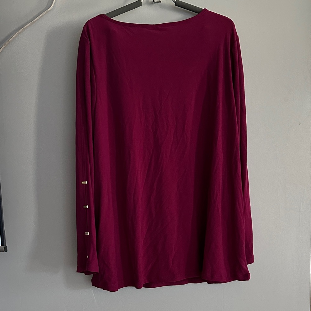 Susan Graver Deep Magenta Keyhole Long Sleeve Top with Metallic Sleeve Tabs - Picture 5 of 5